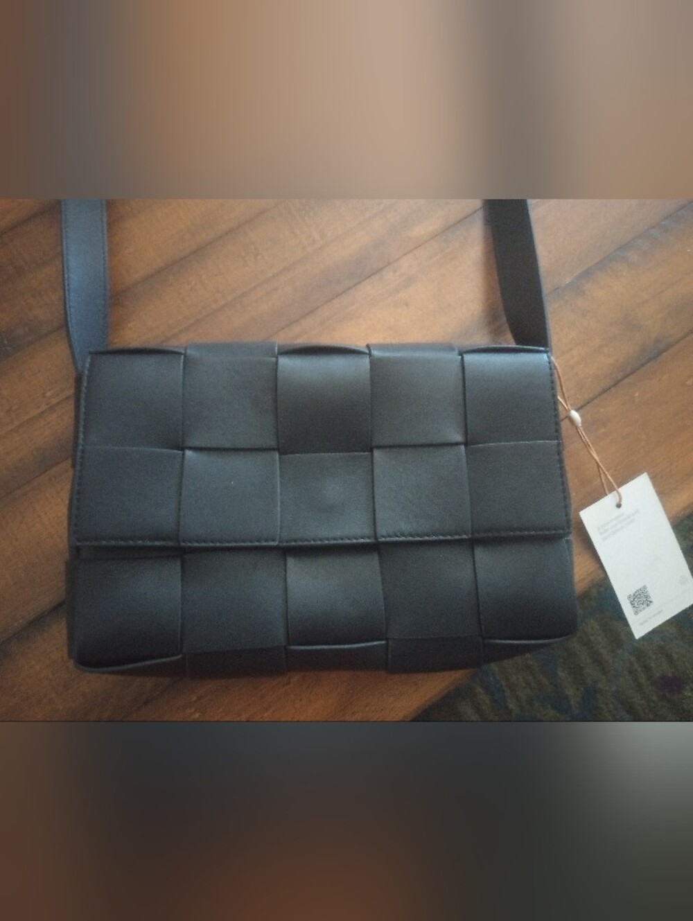 Quince Black Woven Leather Crossbody Bag